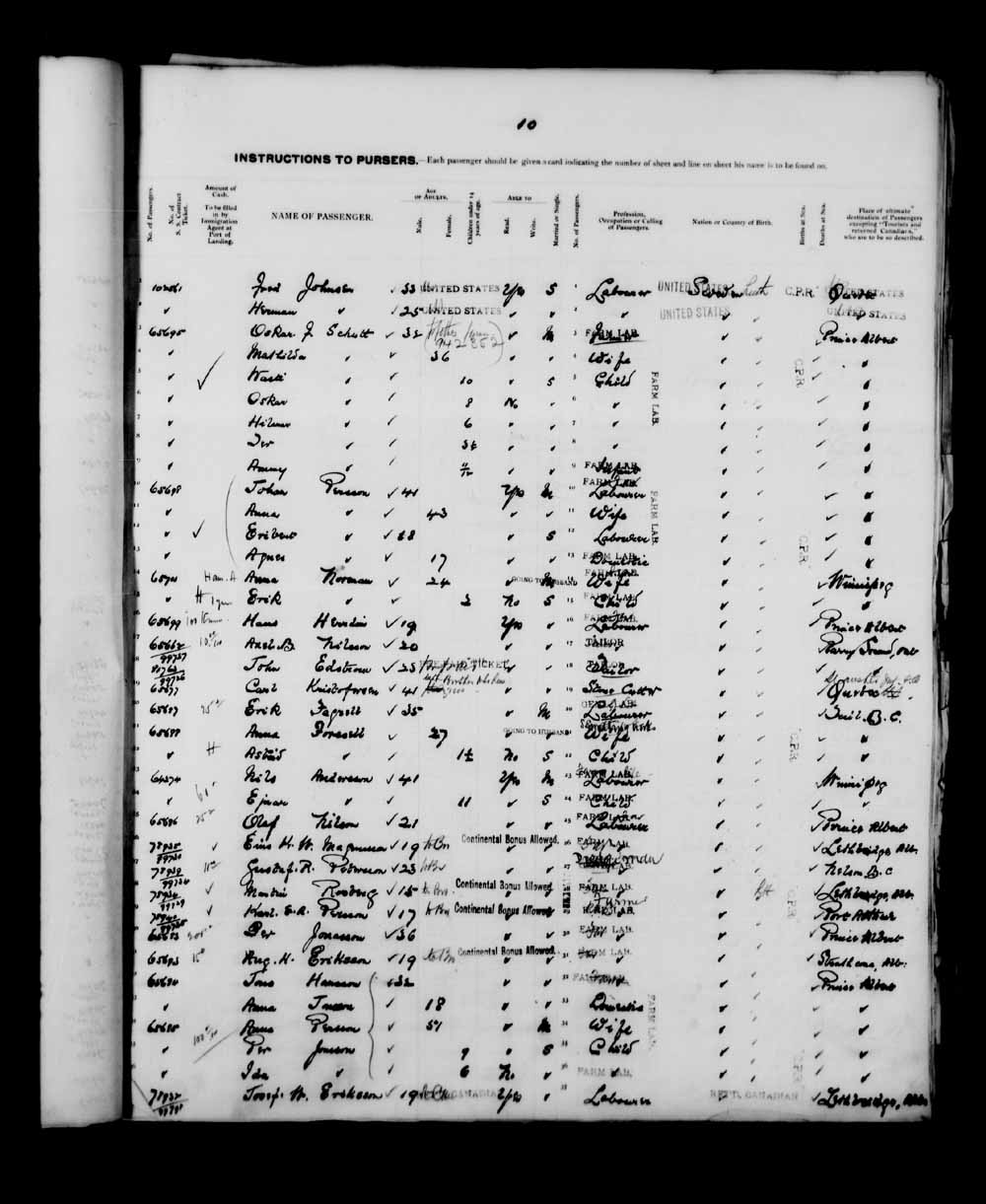 Digitized page of Quebec Passenger Lists for Image No.: e003591260