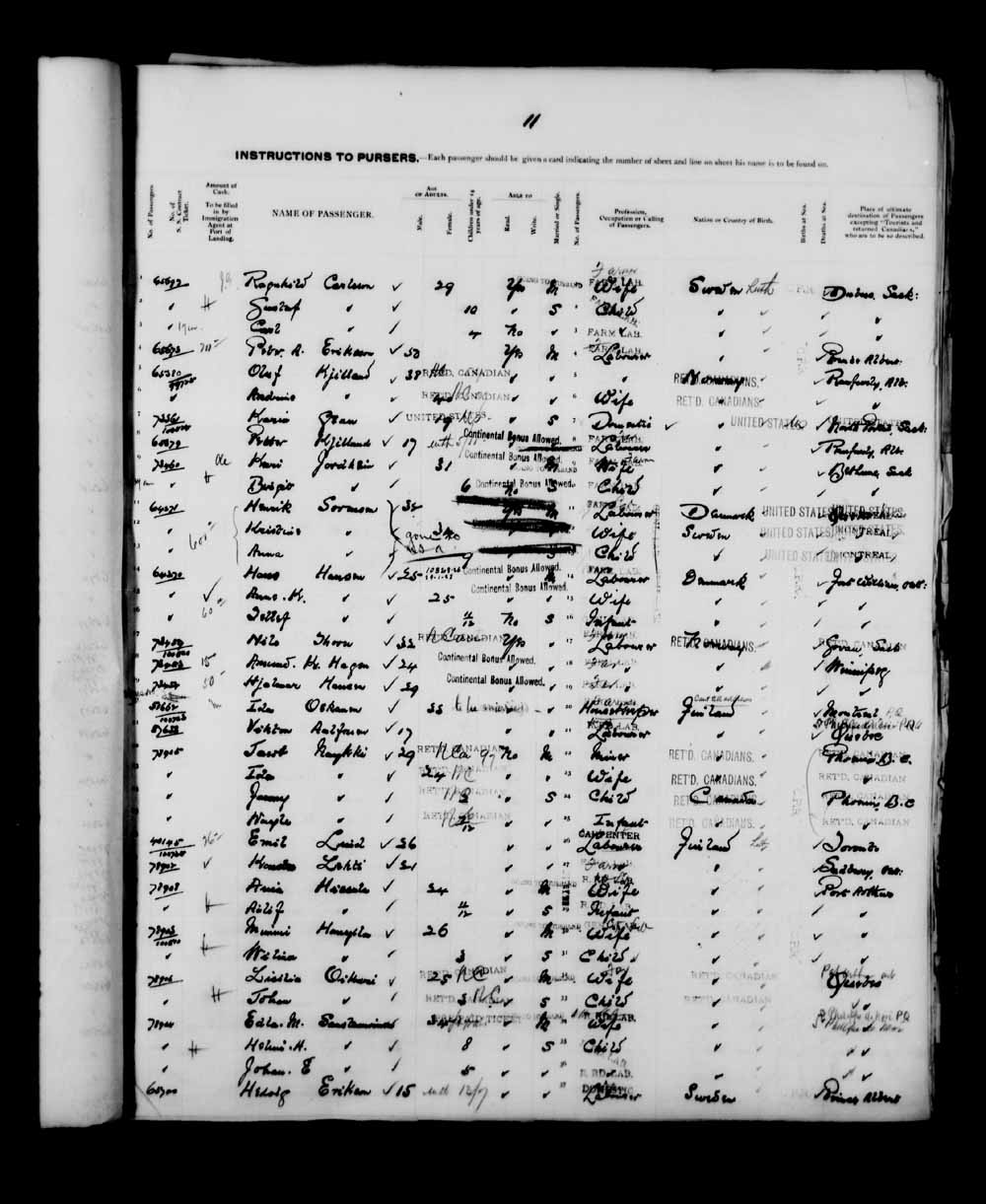 Digitized page of Quebec Passenger Lists for Image No.: e003591261