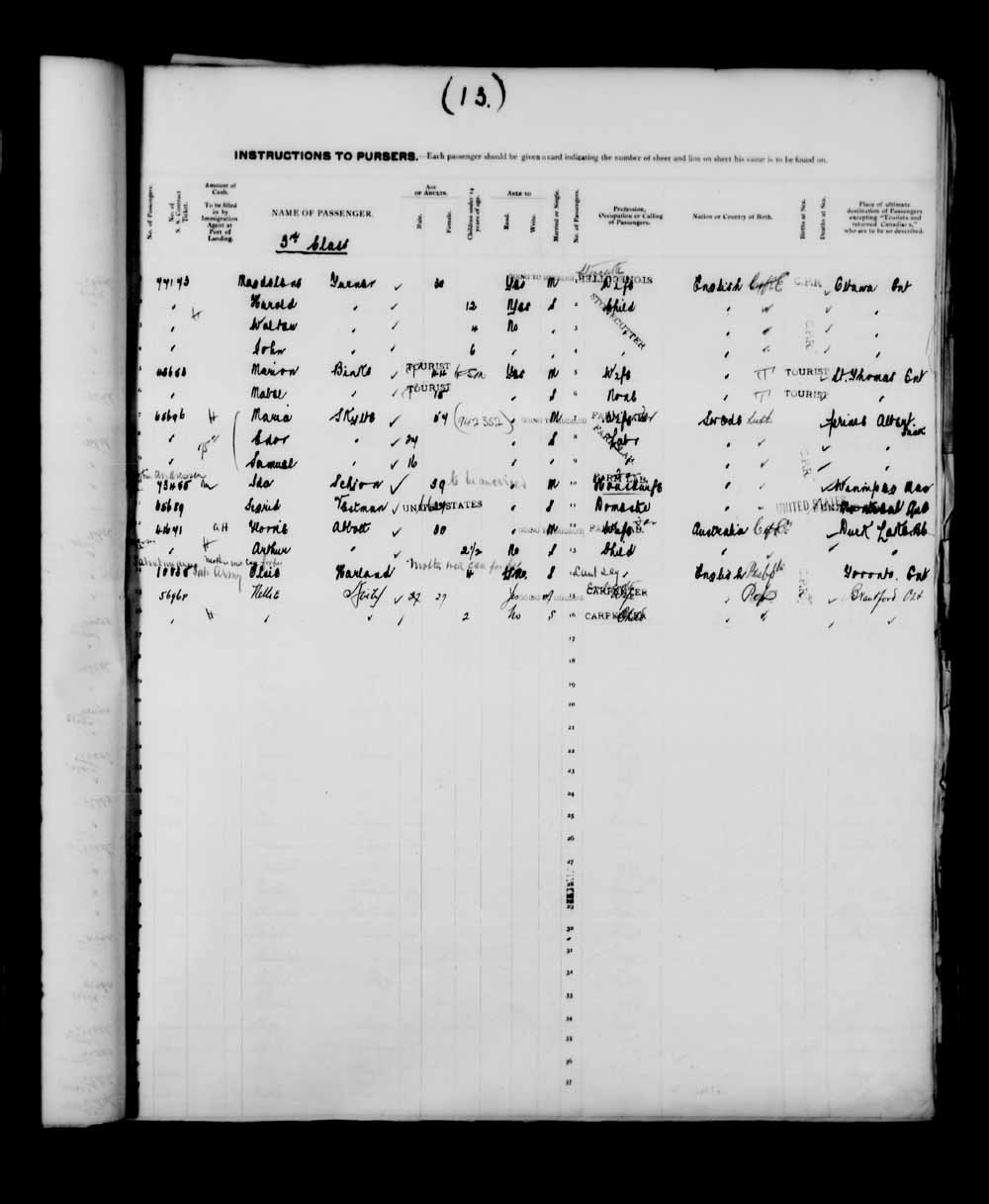 Digitized page of Quebec Passenger Lists for Image No.: e003591263
