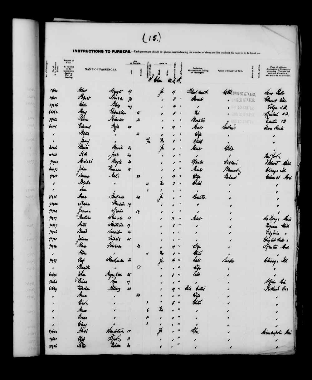 Digitized page of Quebec Passenger Lists for Image No.: e003591265