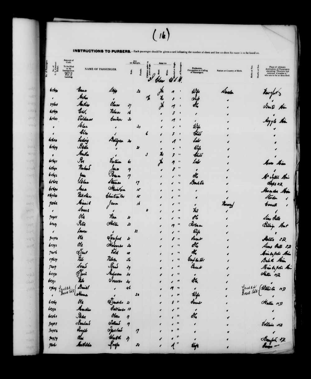 Digitized page of Quebec Passenger Lists for Image No.: e003591266