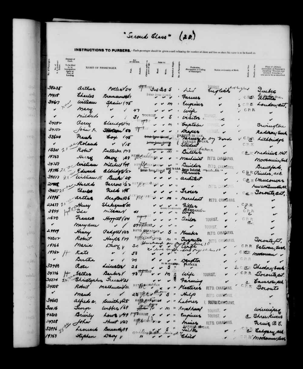 Digitized page of Quebec Passenger Lists for Image No.: e003591270