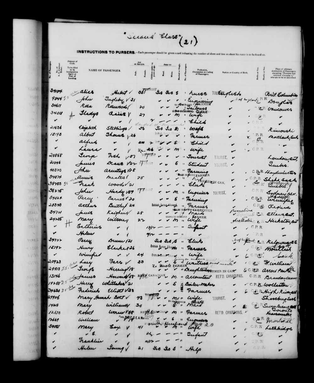 Digitized page of Quebec Passenger Lists for Image No.: e003591271