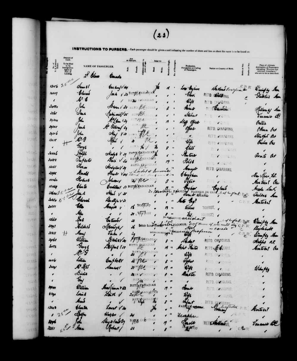 Digitized page of Quebec Passenger Lists for Image No.: e003591273
