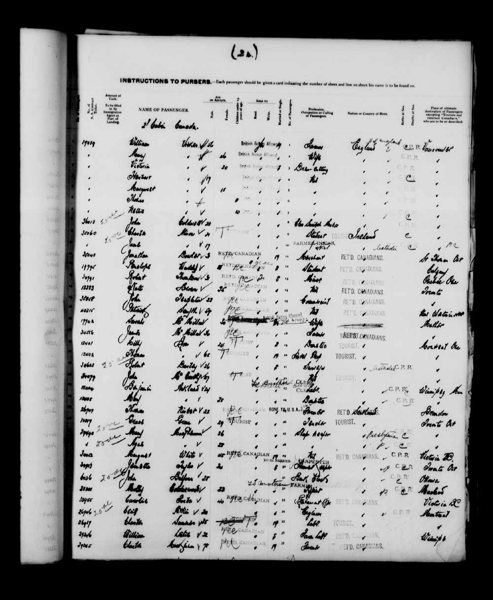 Digitized page of Quebec Passenger Lists for Image No.: e003591274