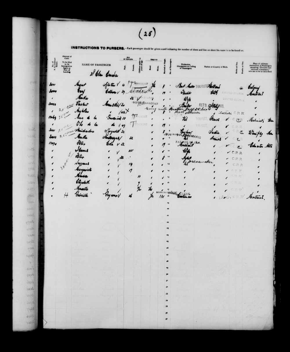 Digitized page of Quebec Passenger Lists for Image No.: e003591275
