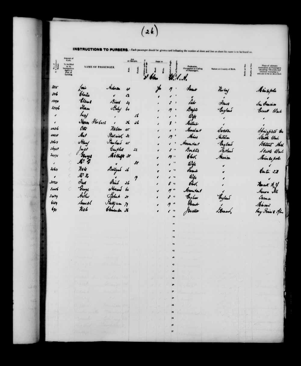 Digitized page of Quebec Passenger Lists for Image No.: e003591277