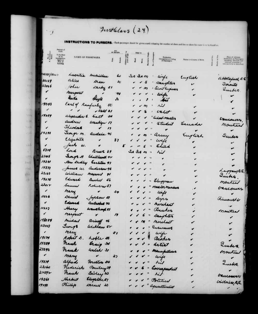Digitized page of Quebec Passenger Lists for Image No.: e003591278