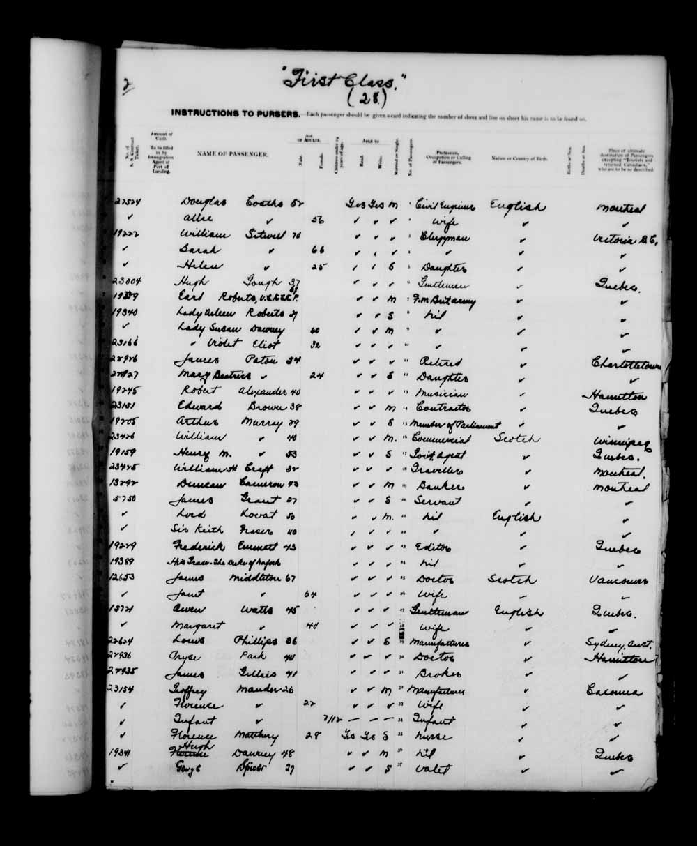 Digitized page of Quebec Passenger Lists for Image No.: e003591279