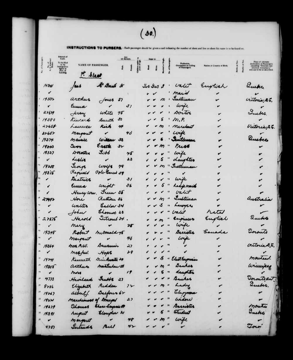 Digitized page of Quebec Passenger Lists for Image No.: e003591281