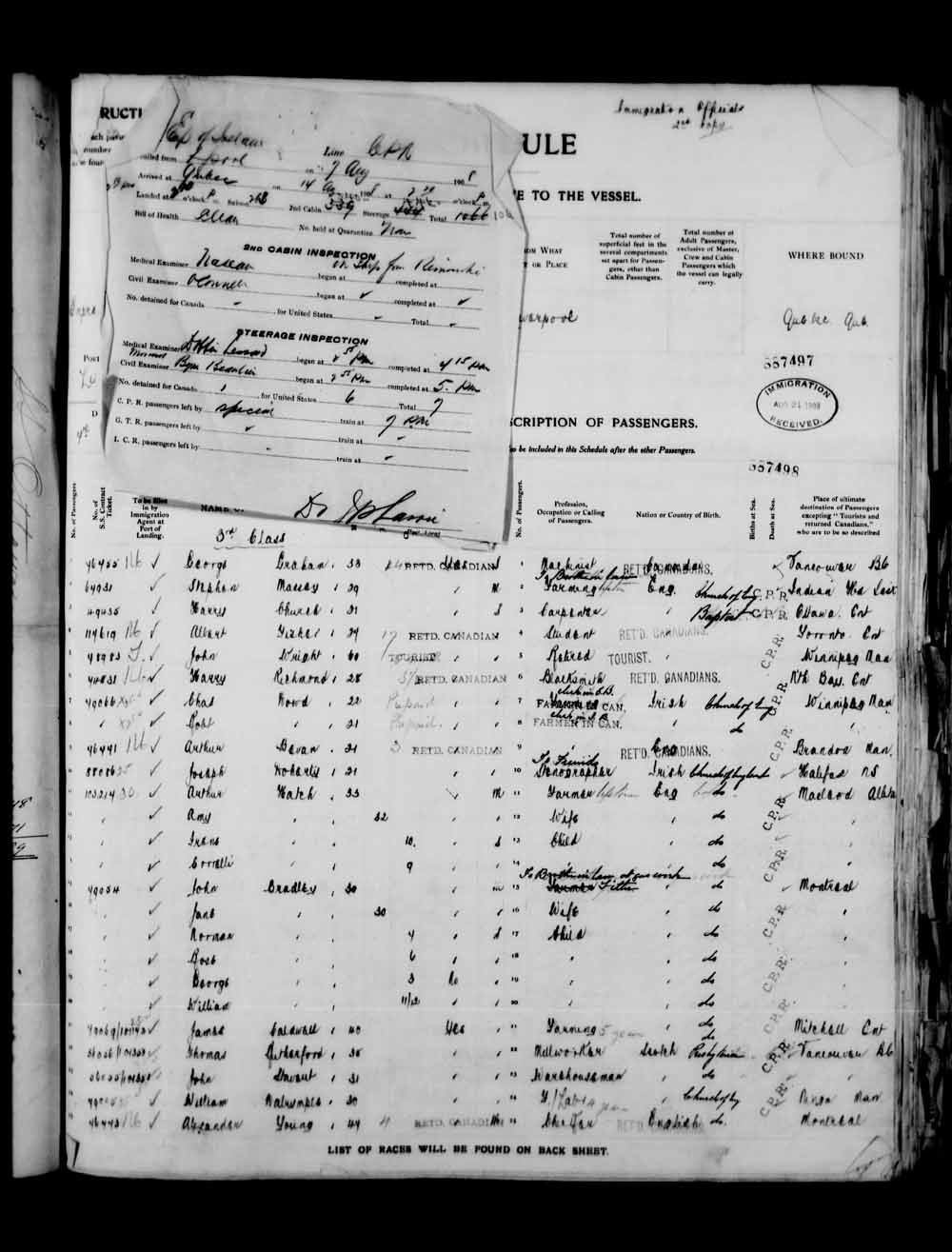 Digitized page of Quebec Passenger Lists for Image No.: e003591572