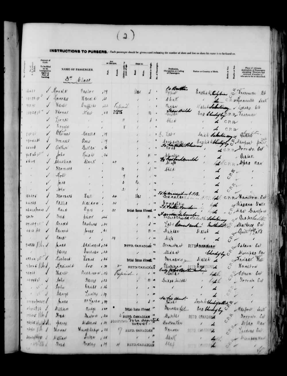 Digitized page of Quebec Passenger Lists for Image No.: e003591573