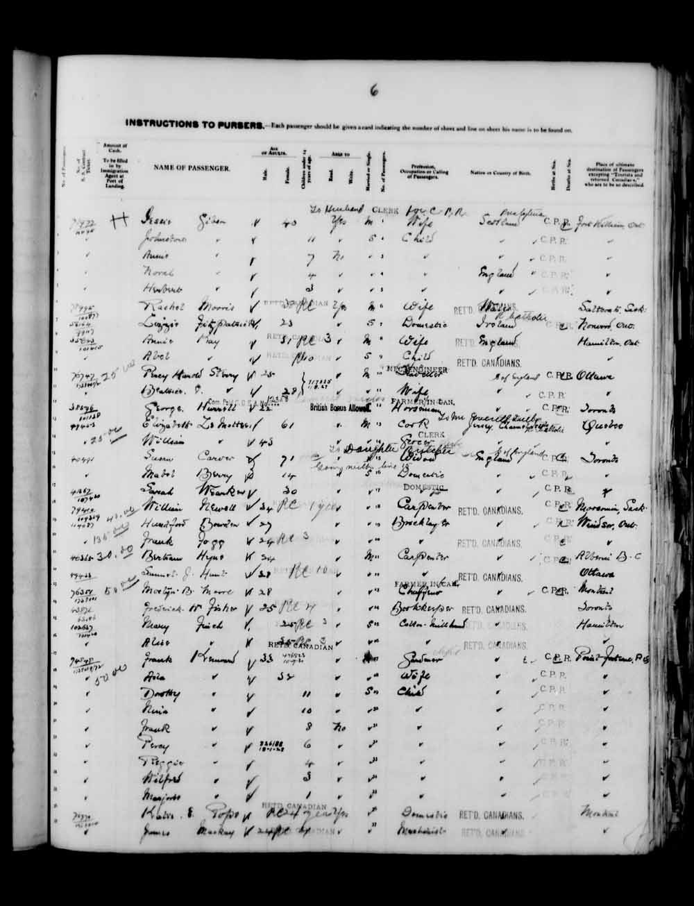 Digitized page of Quebec Passenger Lists for Image No.: e003591577