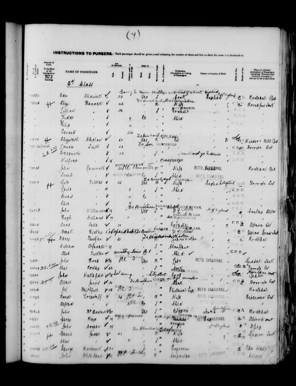 Digitized page of Quebec Passenger Lists for Image No.: e003591578