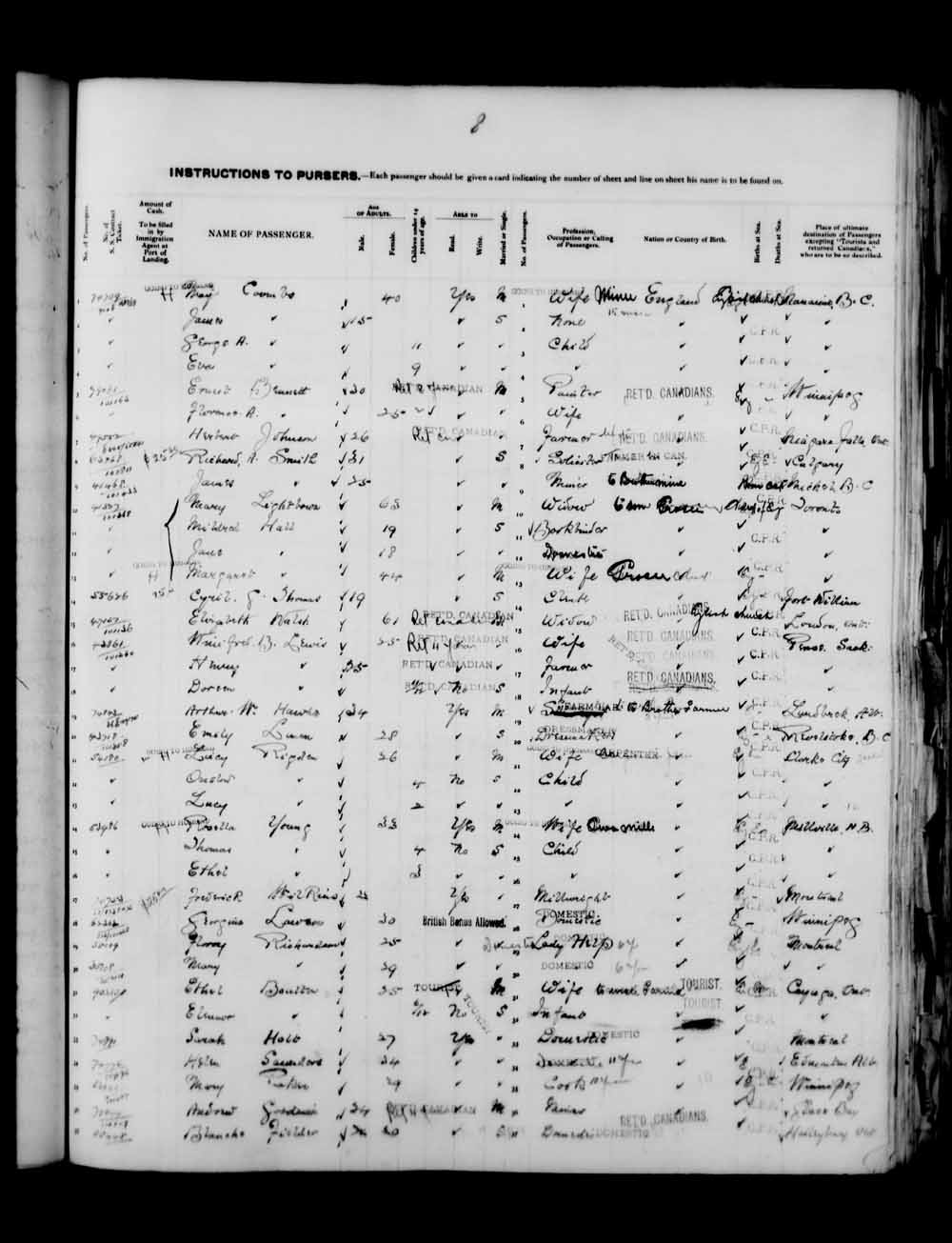 Digitized page of Quebec Passenger Lists for Image No.: e003591579