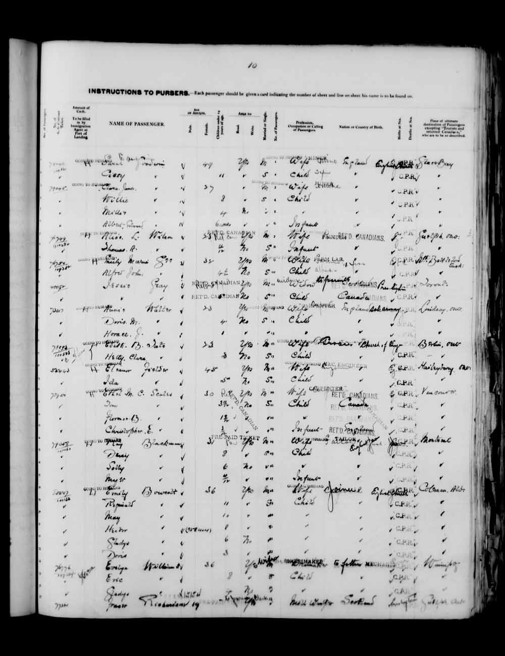 Digitized page of Quebec Passenger Lists for Image No.: e003591581