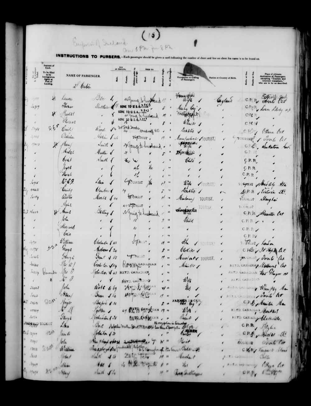 Digitized page of Quebec Passenger Lists for Image No.: e003591586