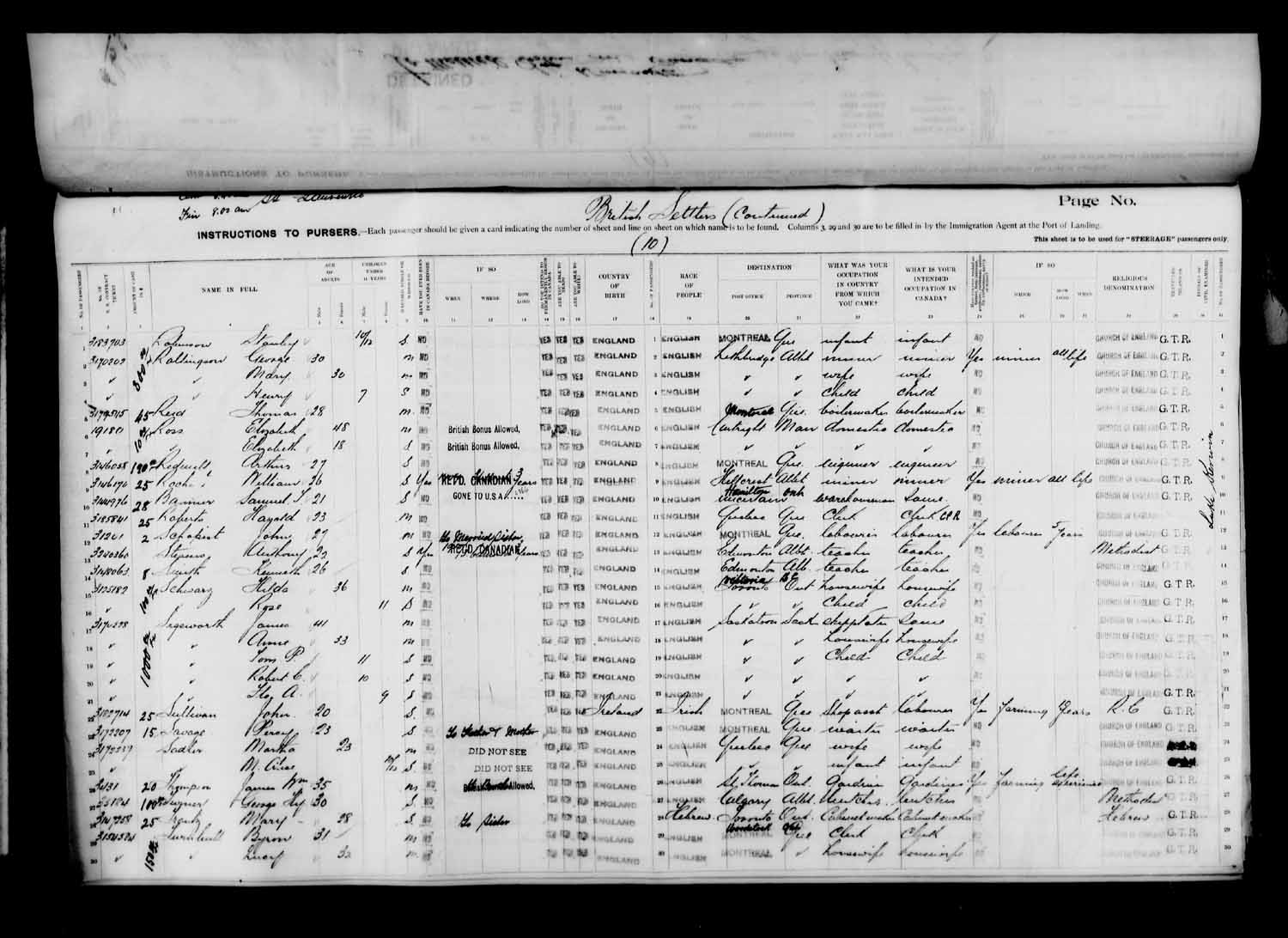 Digitized page of Quebec Passenger Lists for Image No.: e003594330