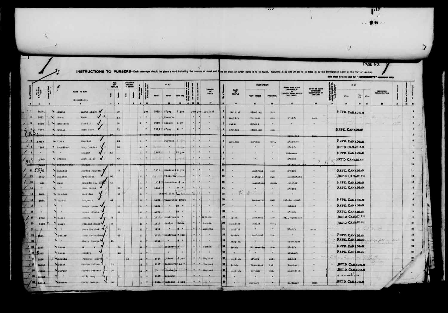 Digitized page of Passenger Lists for Image No.: e003610608