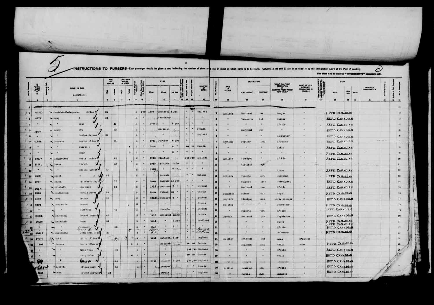 Digitized page of Passenger Lists for Image No.: e003610612
