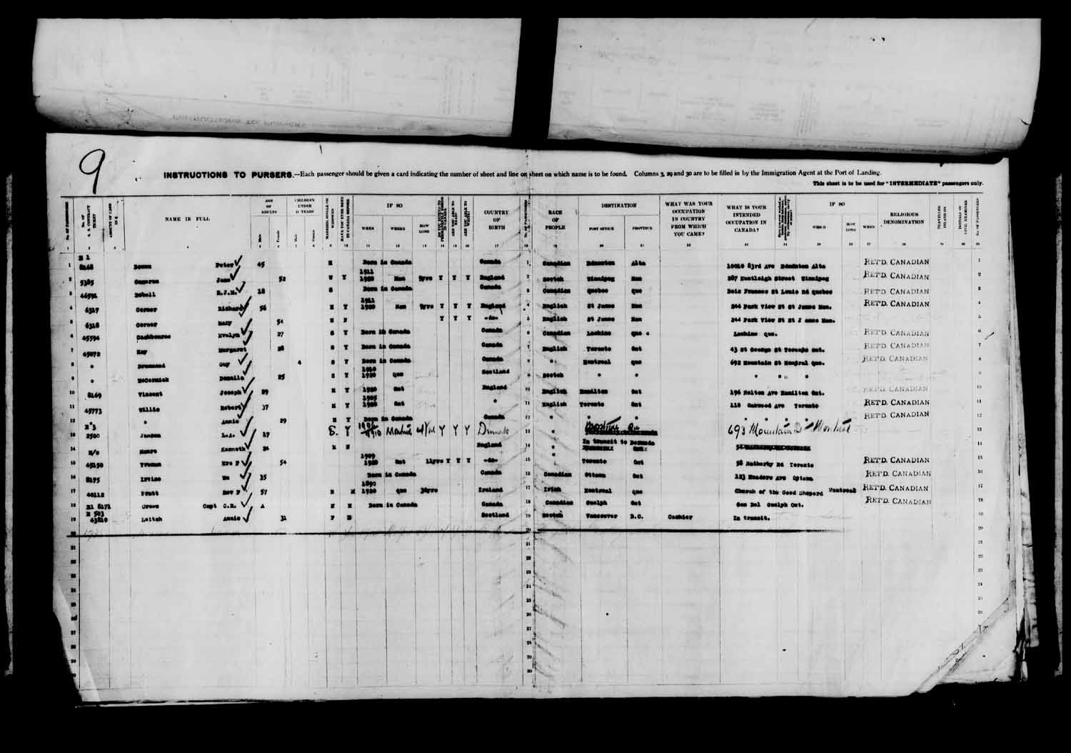 Digitized page of Passenger Lists for Image No.: e003610616