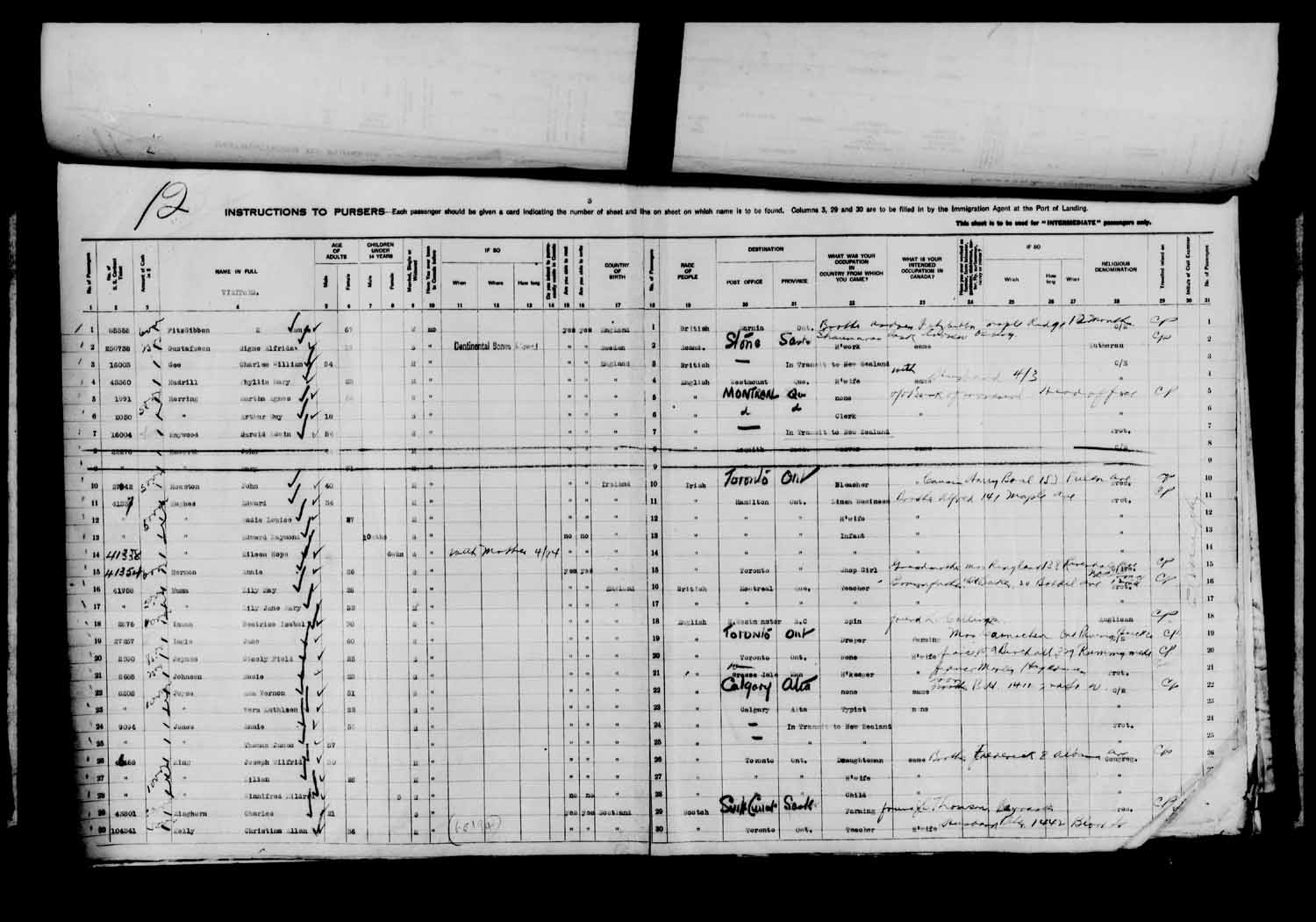 Digitized page of Passenger Lists for Image No.: e003610619
