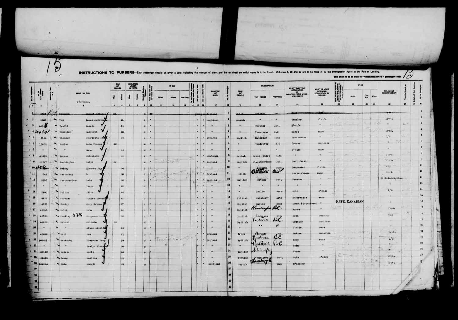 Digitized page of Passenger Lists for Image No.: e003610622