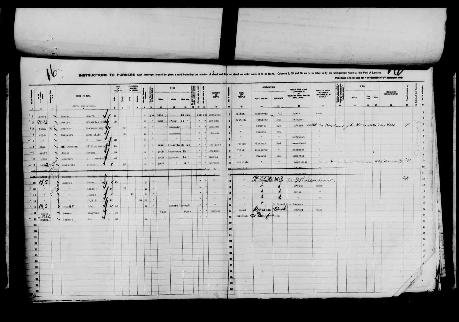 Digitized page of Passenger Lists for Image No.: e003610623