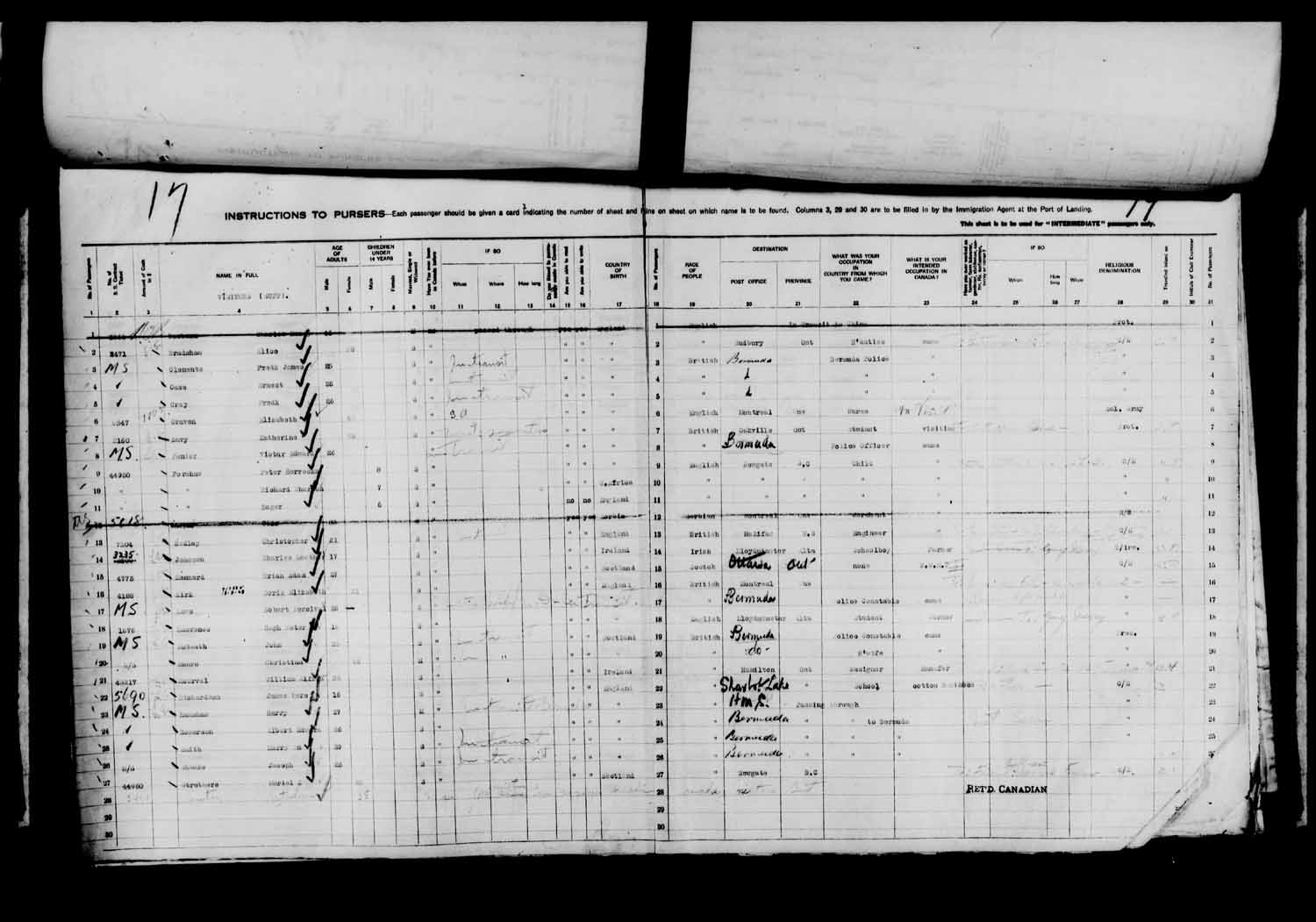 Digitized page of Passenger Lists for Image No.: e003610624