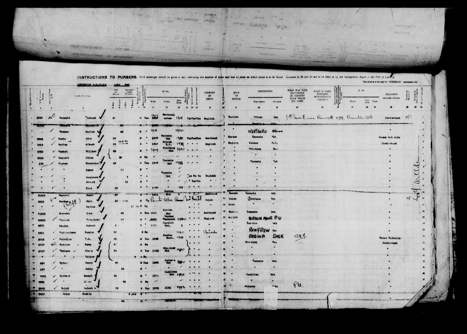Digitized page of Passenger Lists for Image No.: e003610629