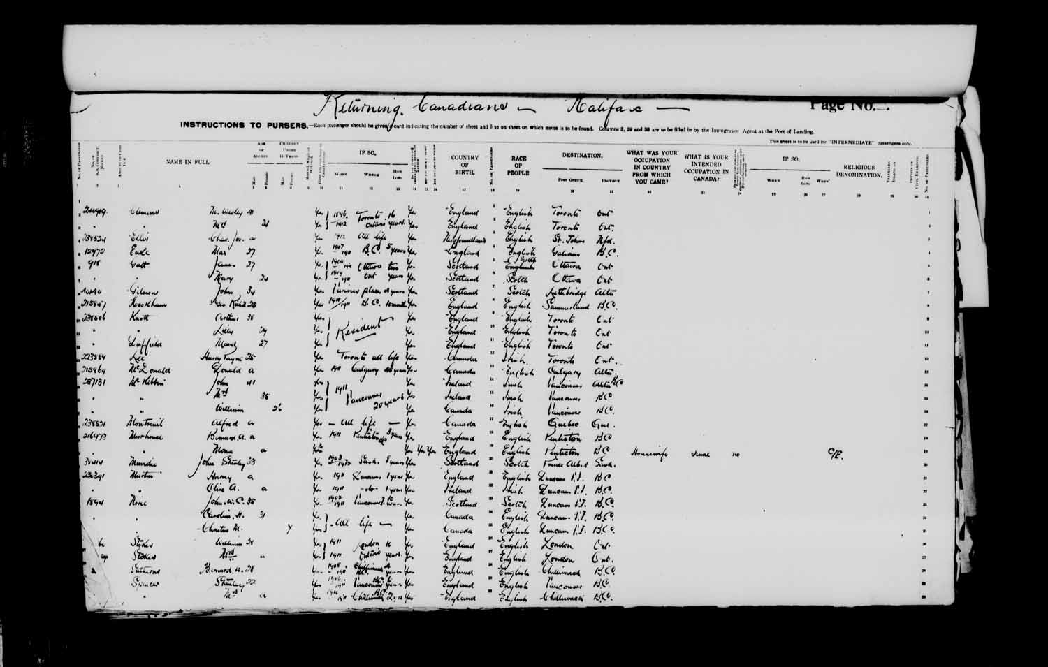 Digitized page of Passenger Lists for Image No.: e003622976