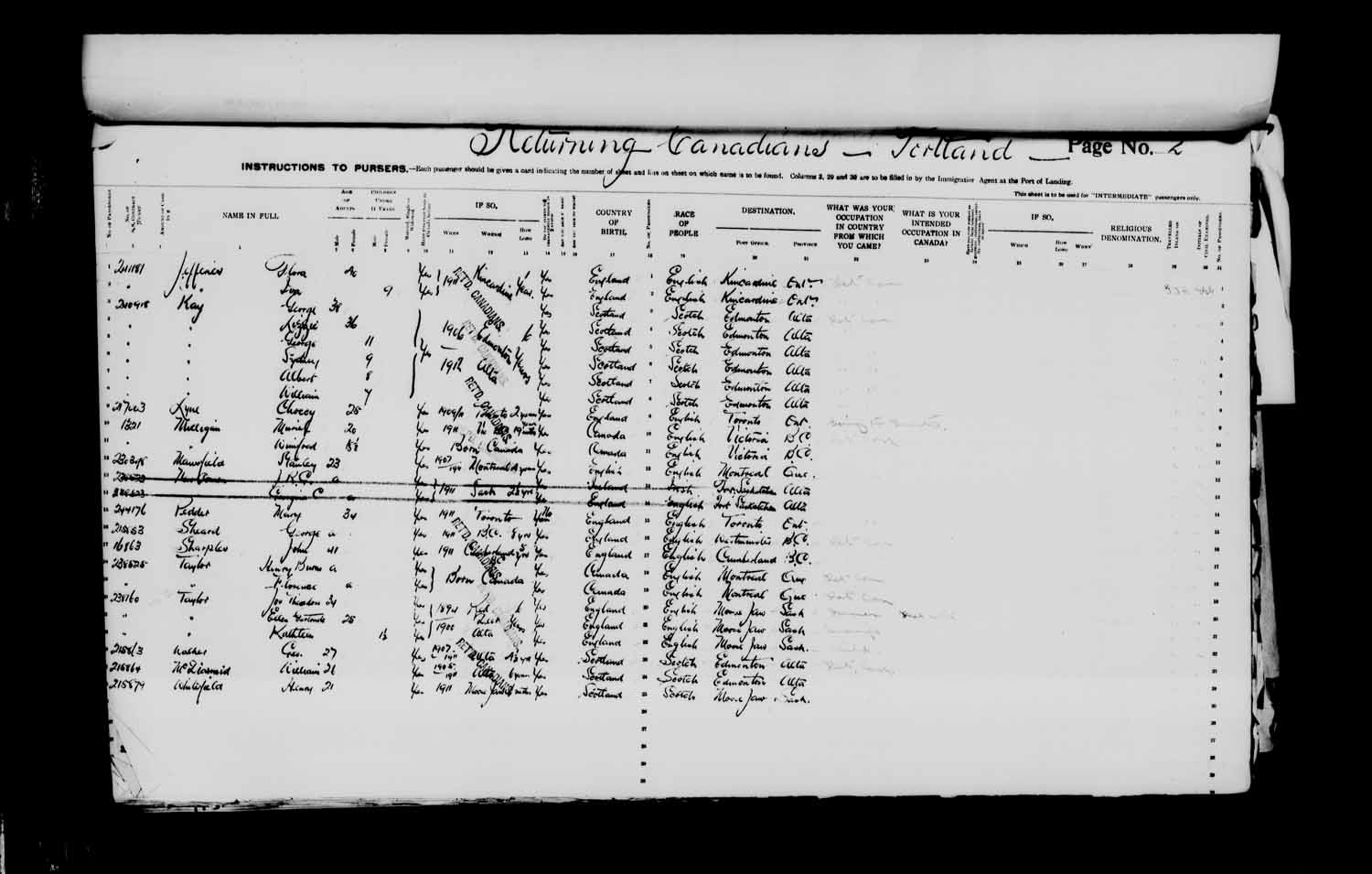 Digitized page of Passenger Lists for Image No.: e003622980
