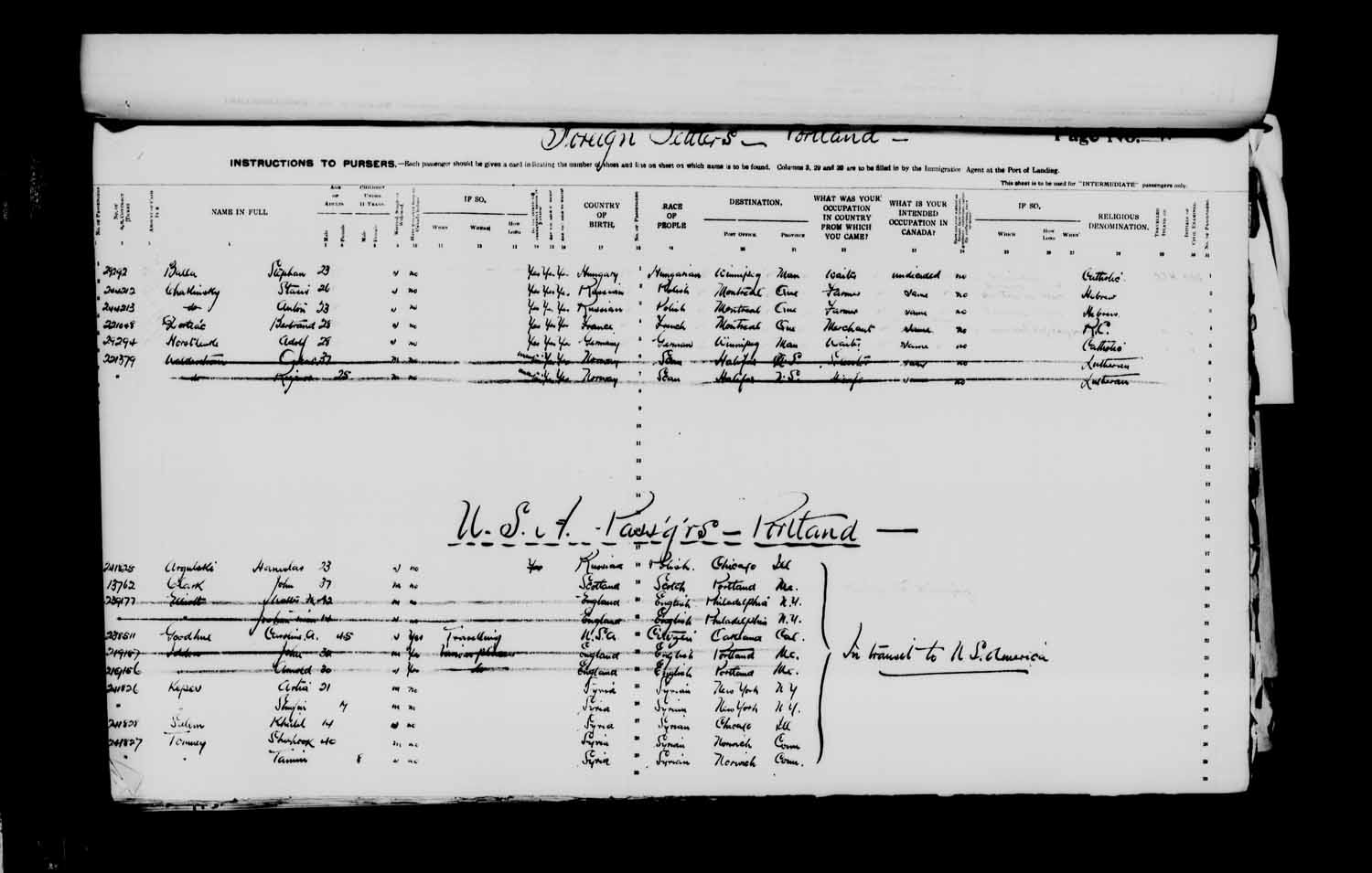 Digitized page of Passenger Lists for Image No.: e003622982