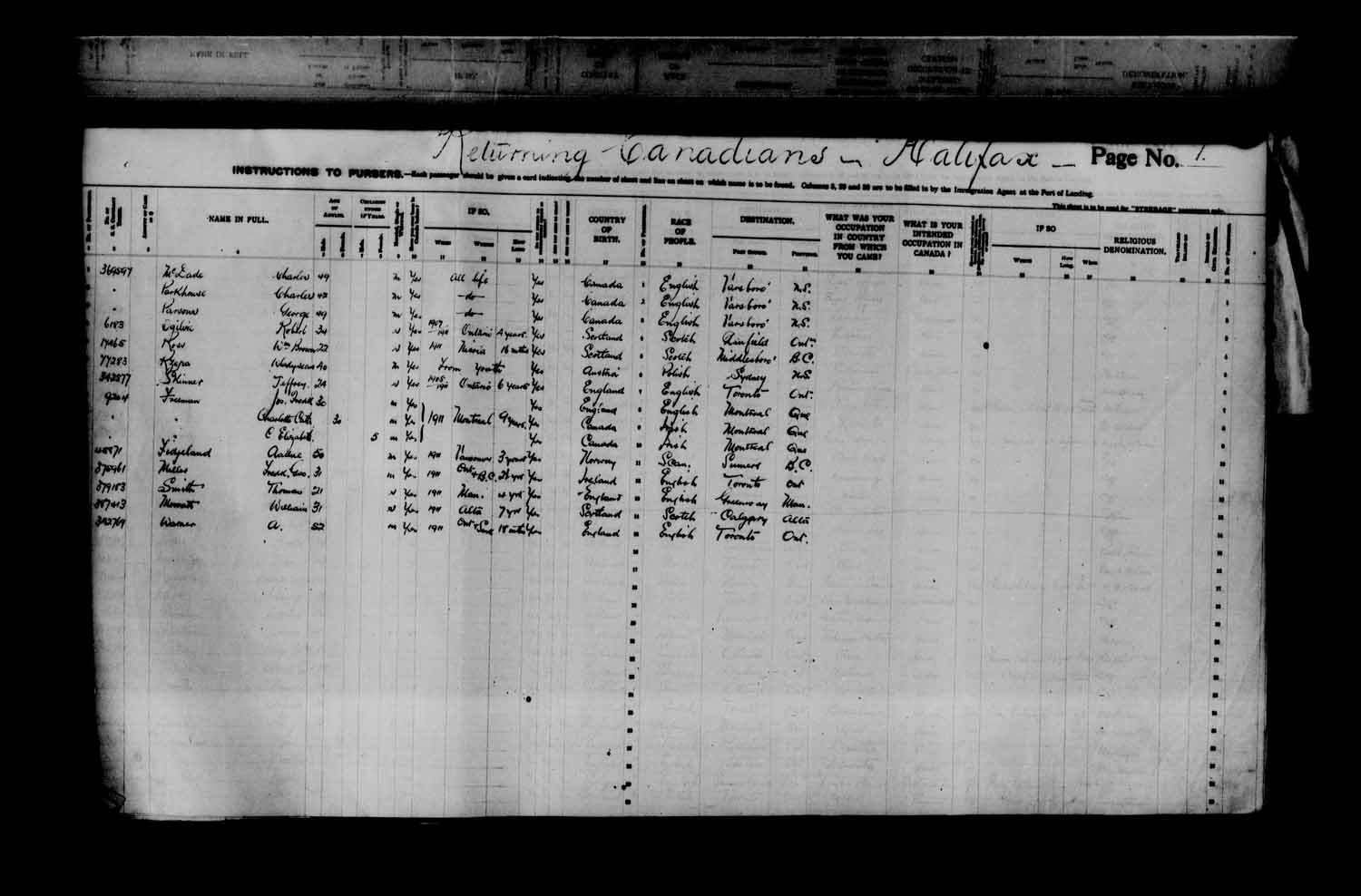Digitized page of Passenger Lists for Image No.: e003622983