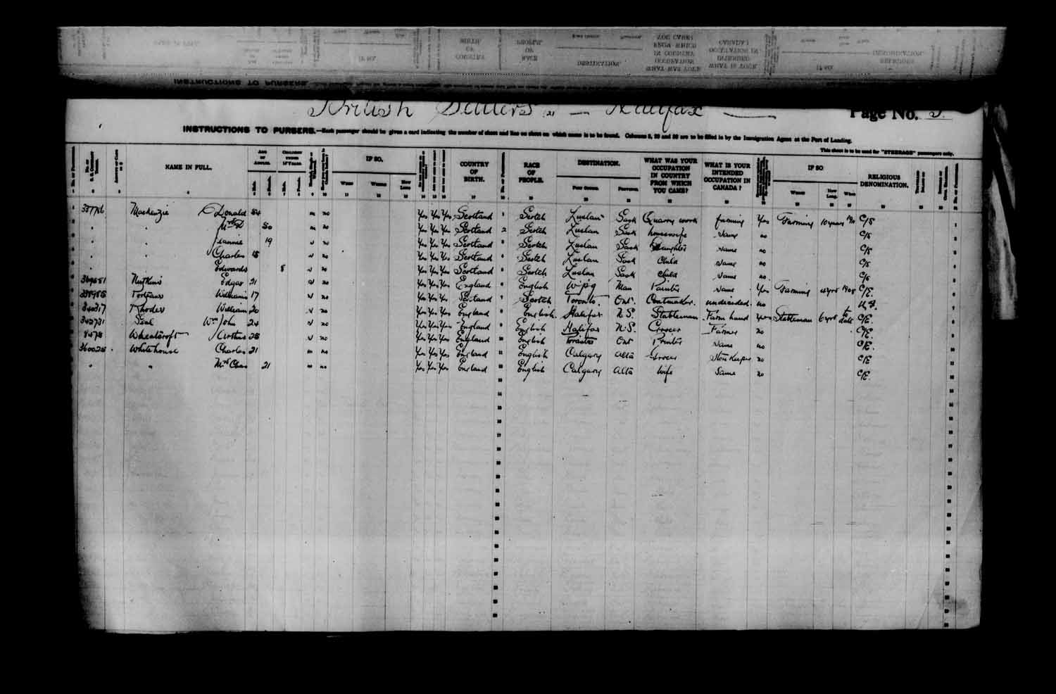 Digitized page of Passenger Lists for Image No.: e003622985