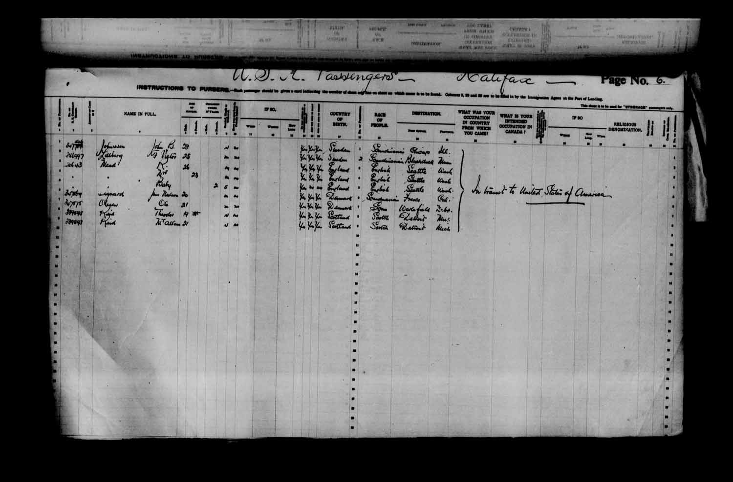 Digitized page of Passenger Lists for Image No.: e003622988