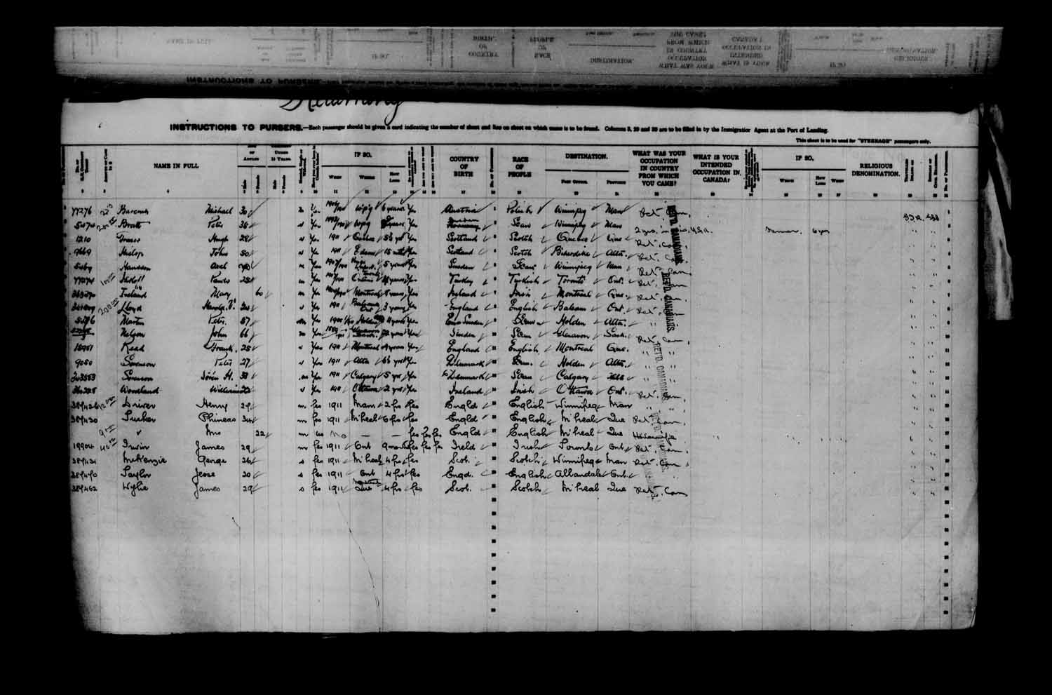 Digitized page of Passenger Lists for Image No.: e003622989