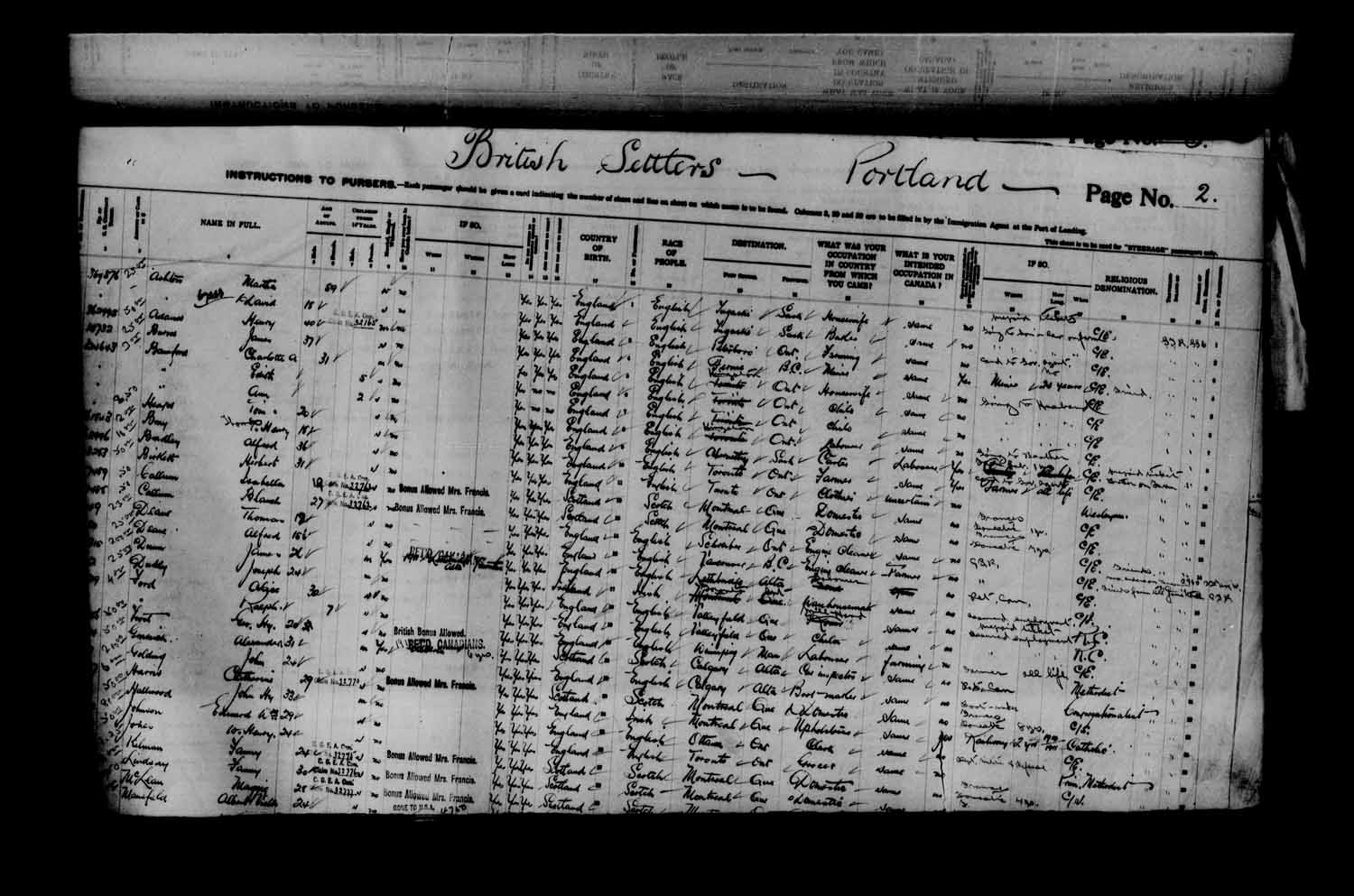 Digitized page of Passenger Lists for Image No.: e003622990