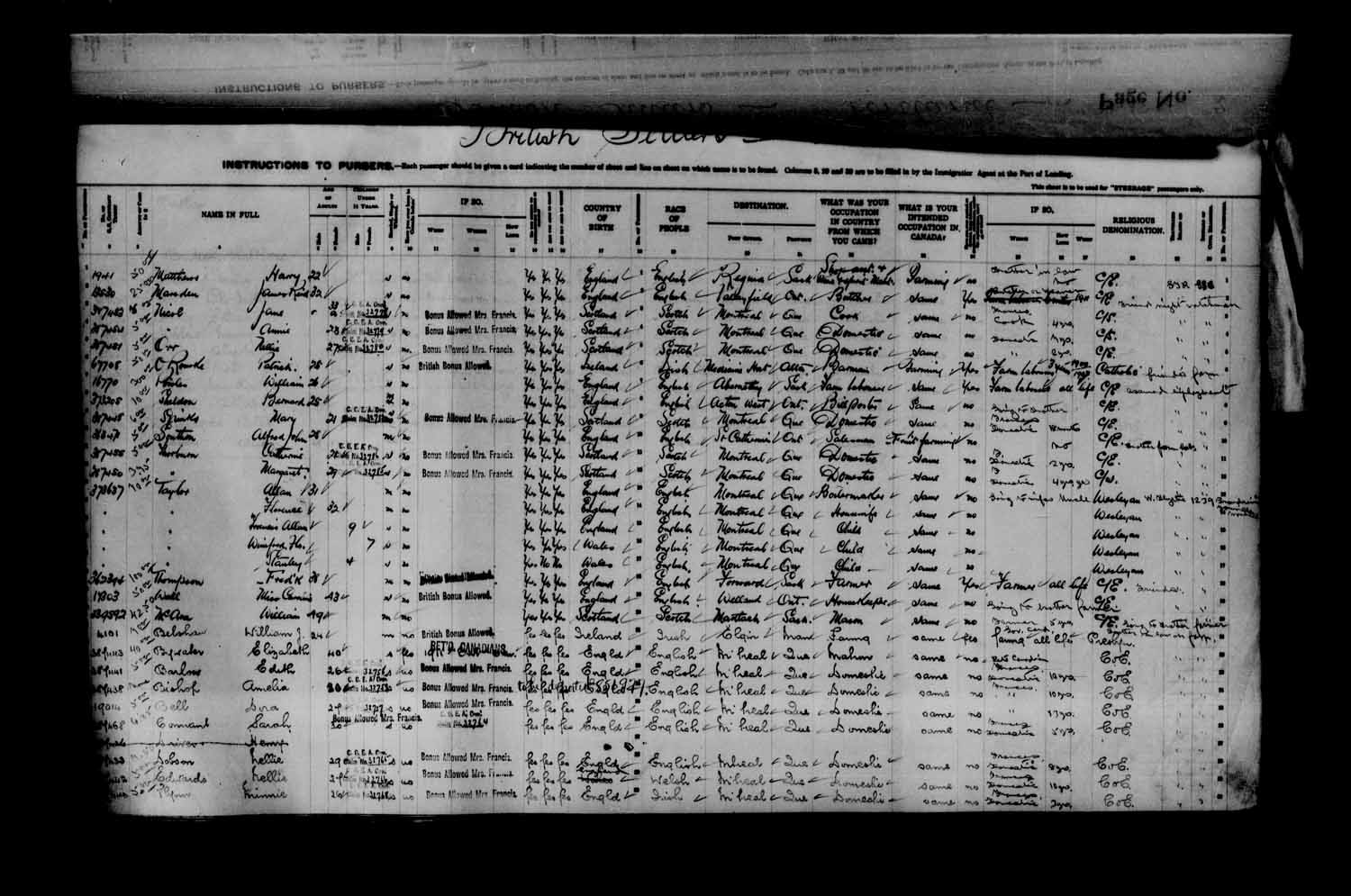 Digitized page of Passenger Lists for Image No.: e003622991