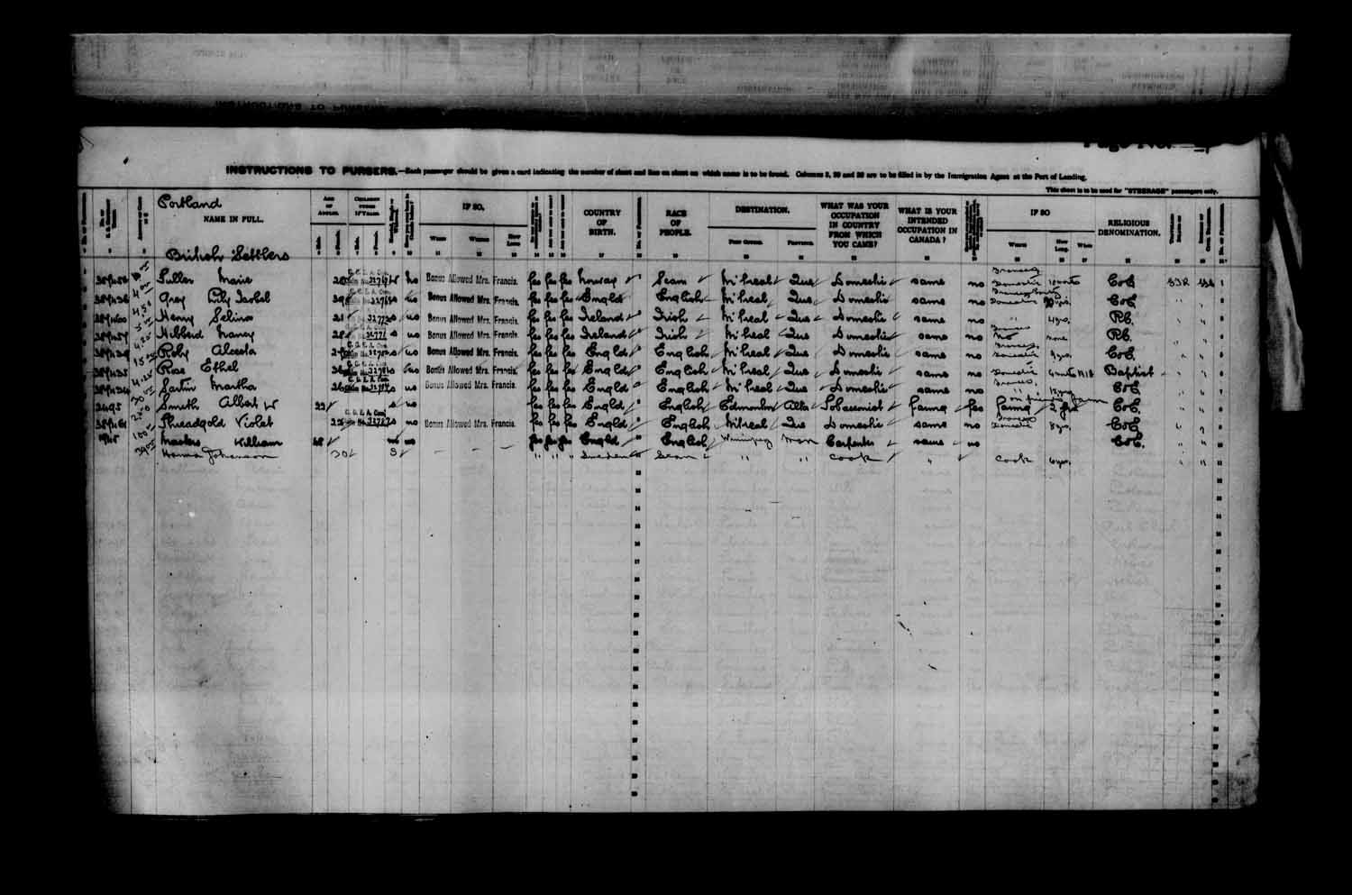 Digitized page of Passenger Lists for Image No.: e003622992