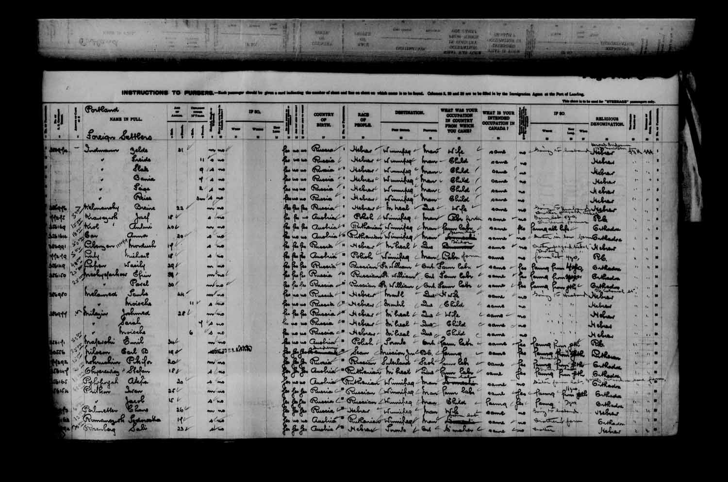 Digitized page of Passenger Lists for Image No.: e003622994