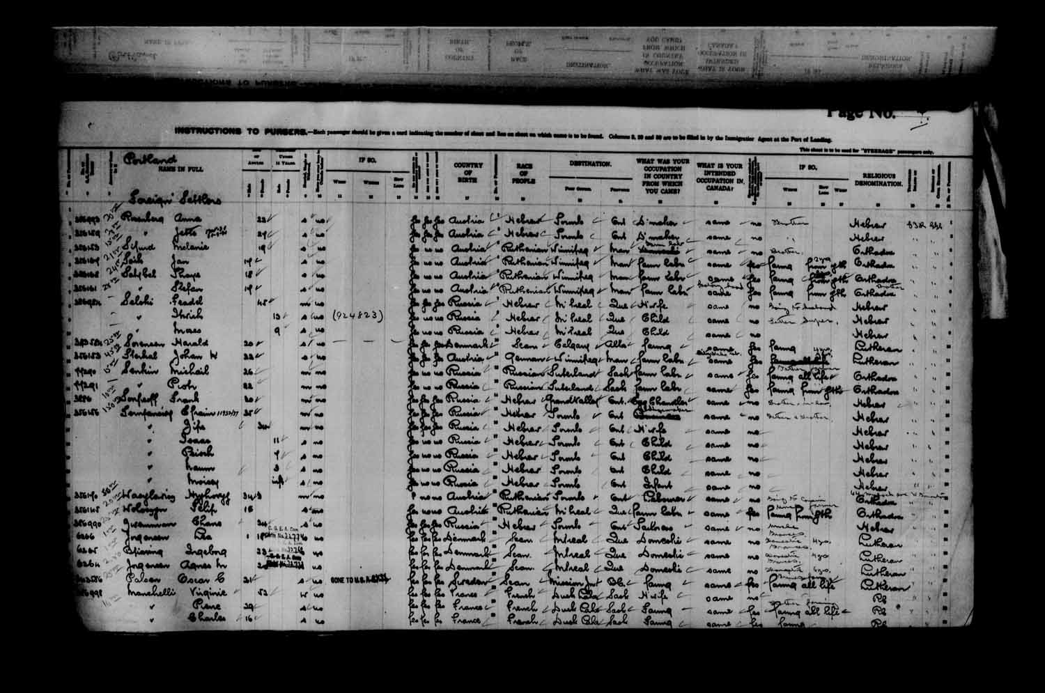 Digitized page of Passenger Lists for Image No.: e003622995