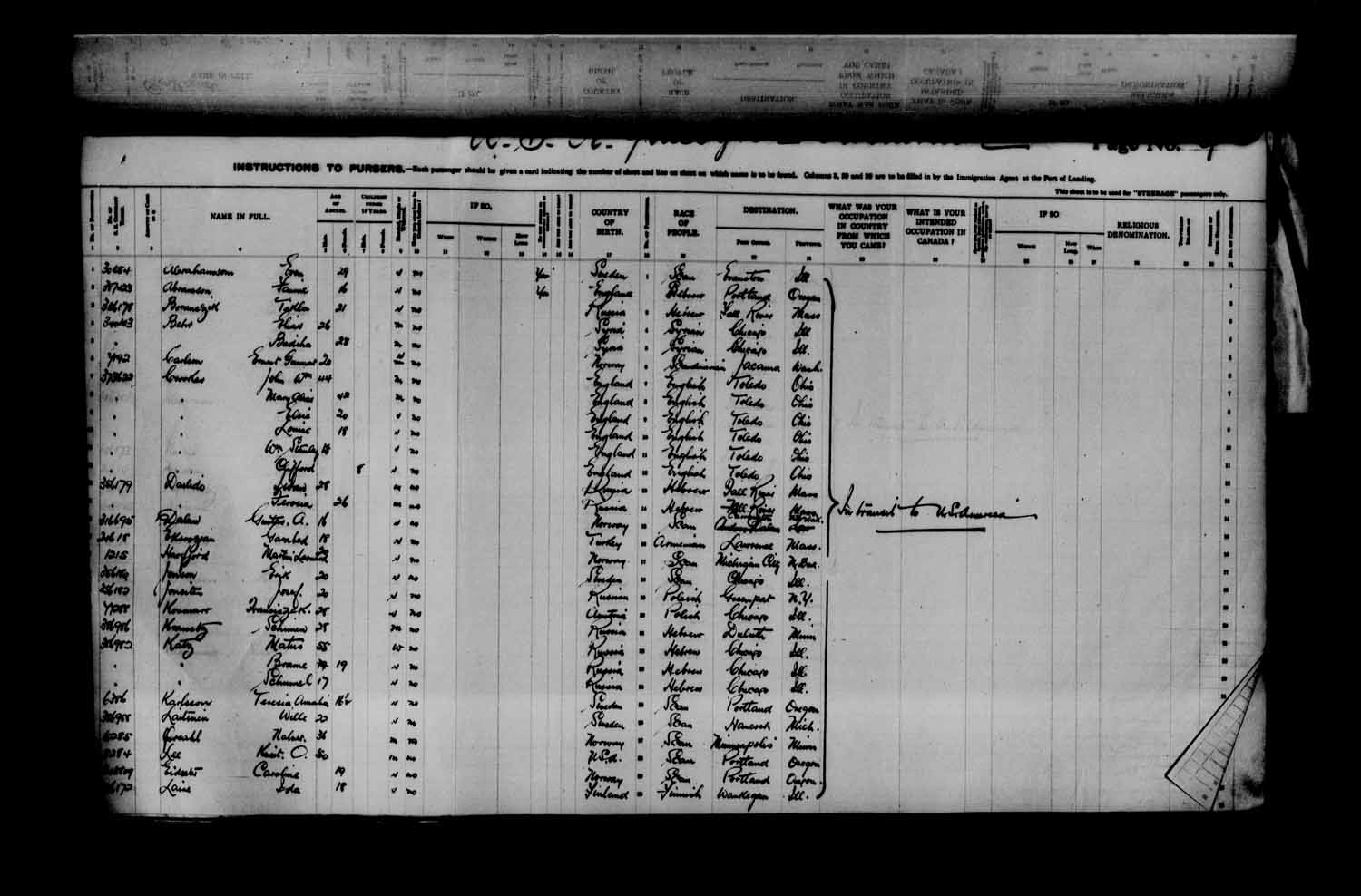 Digitized page of Passenger Lists for Image No.: e003622997