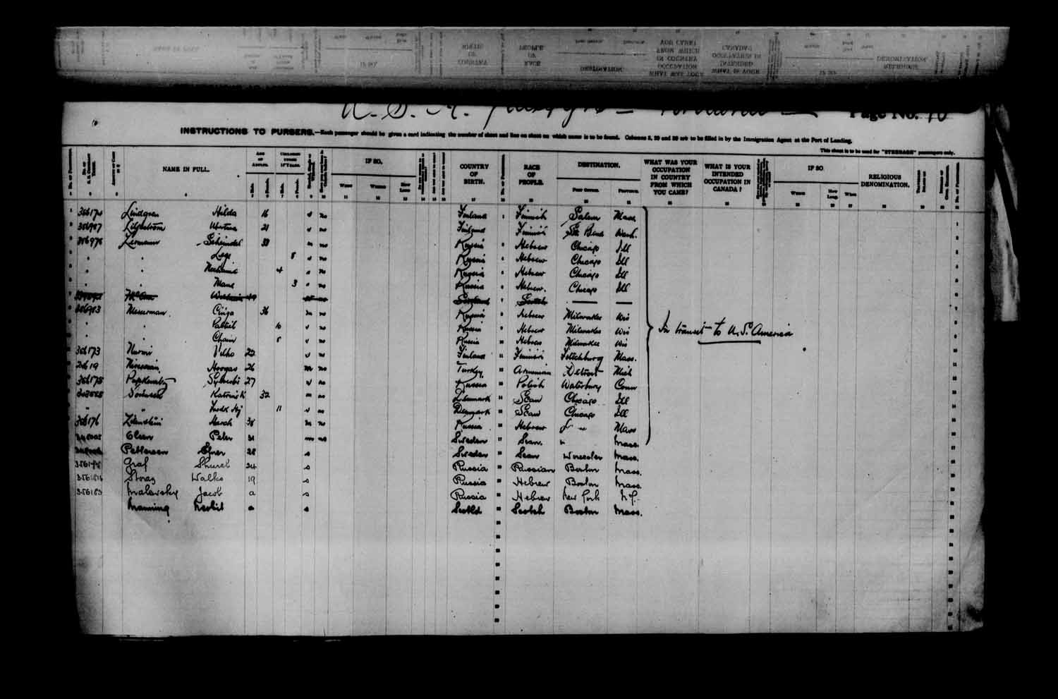 Digitized page of Passenger Lists for Image No.: e003622998