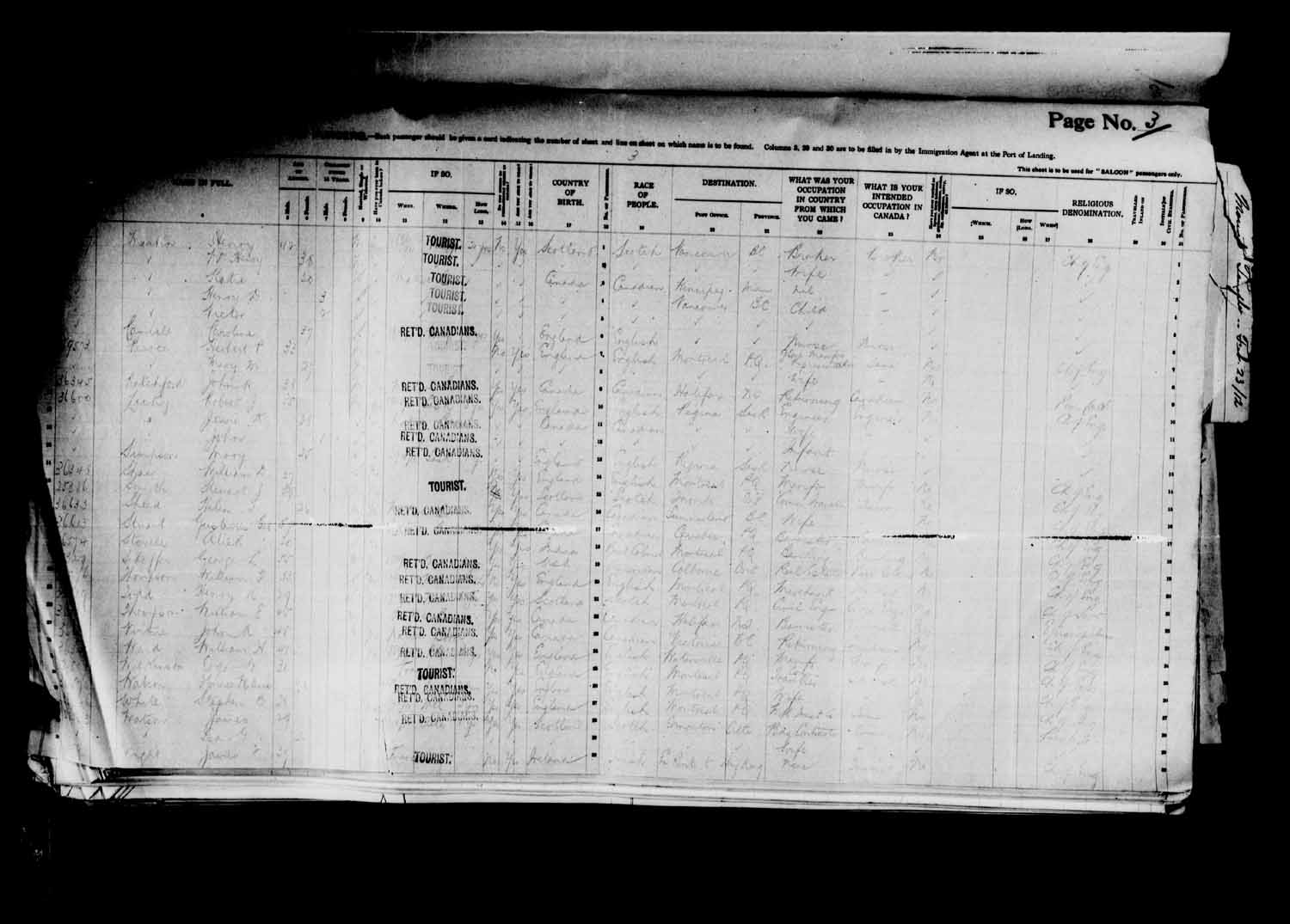 Digitized page of Passenger Lists for Image No.: e003627170