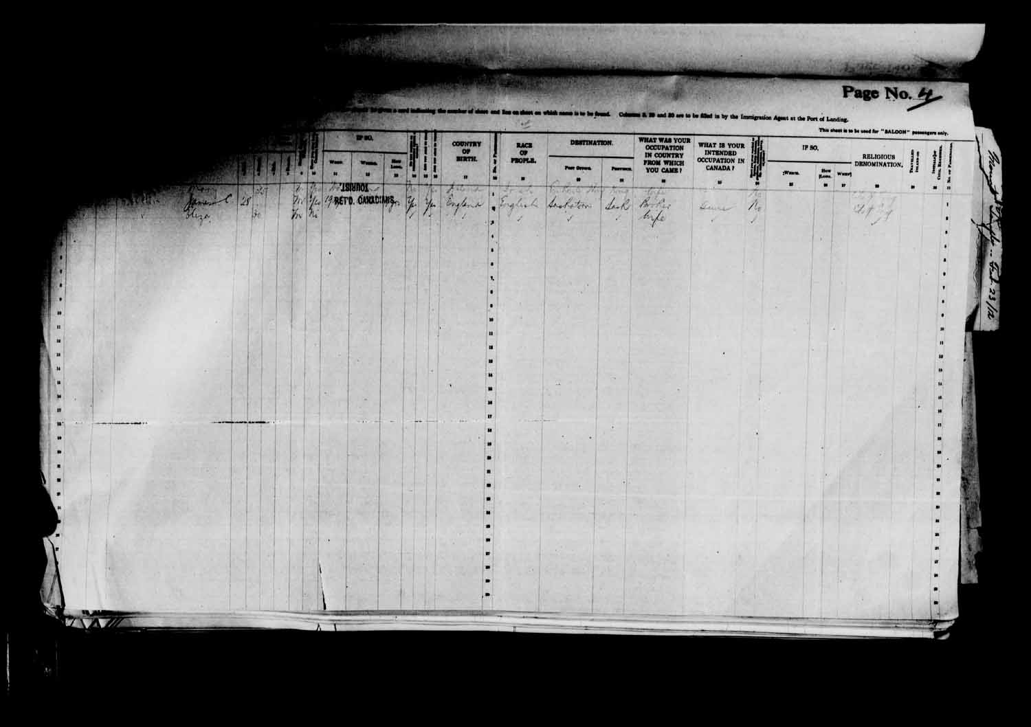 Digitized page of Passenger Lists for Image No.: e003627172