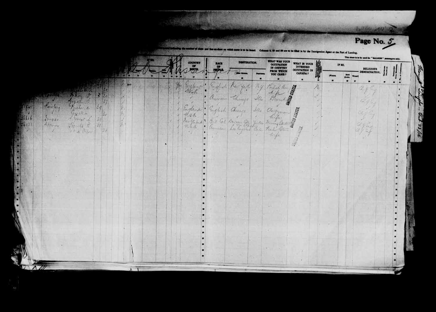 Digitized page of Passenger Lists for Image No.: e003627173