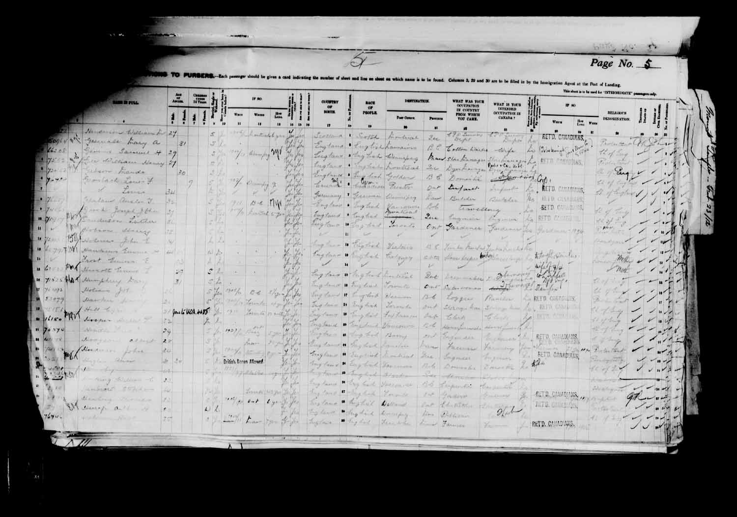 Digitized page of Passenger Lists for Image No.: e003627178
