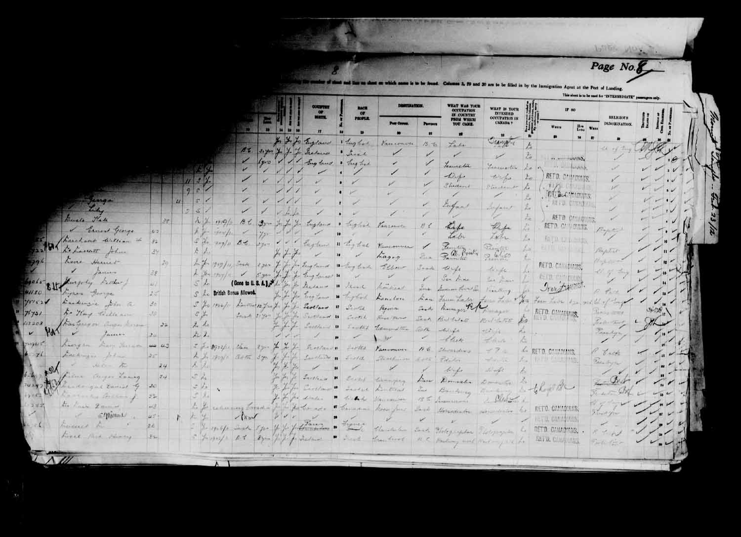 Digitized page of Passenger Lists for Image No.: e003627181