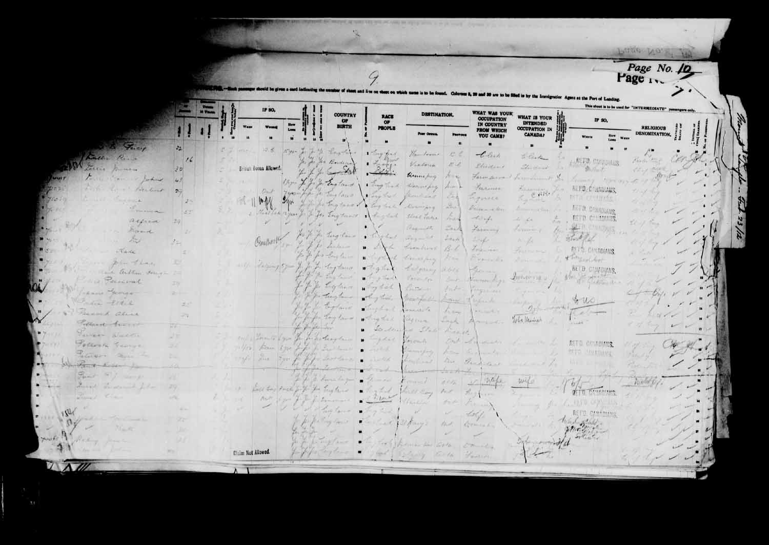 Digitized page of Passenger Lists for Image No.: e003627182